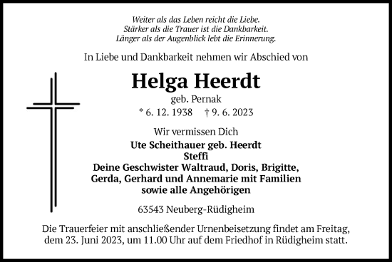 Traueranzeige von Helga Heerdt von OF