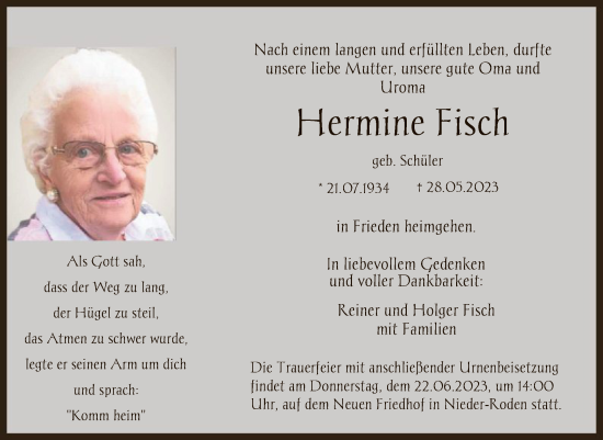 Traueranzeige von Hermine Fisch von OF