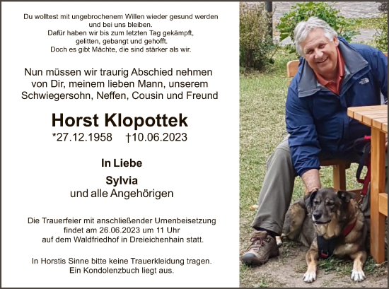 Traueranzeige von Horst Klopottek von OF