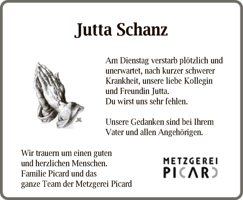 Traueranzeige für Jutta Schanz vom 10.06.2023 aus OF