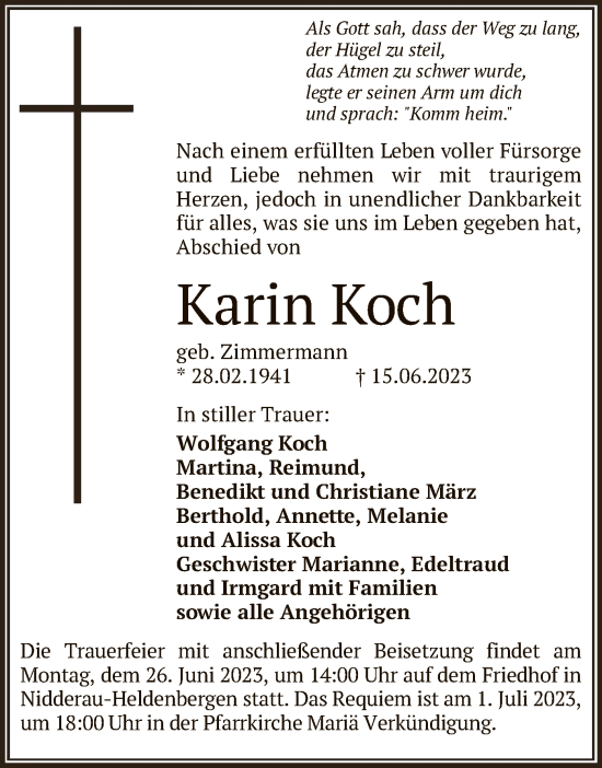 Traueranzeige von Karin Koch von OF