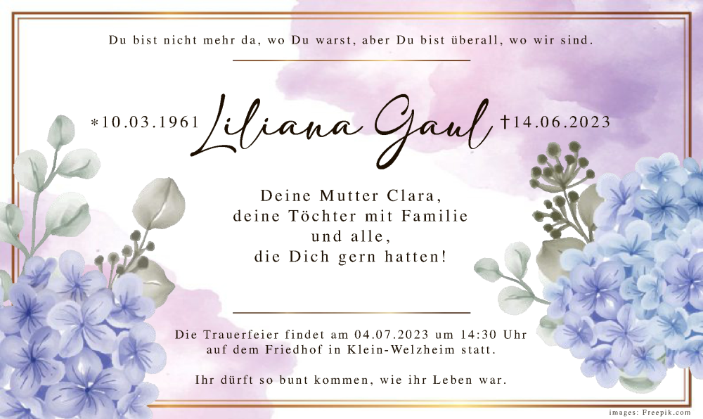  Traueranzeige für Liliana Gaul vom 28.06.2023 aus OF