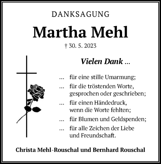 Traueranzeige von Martha Mehl von OF