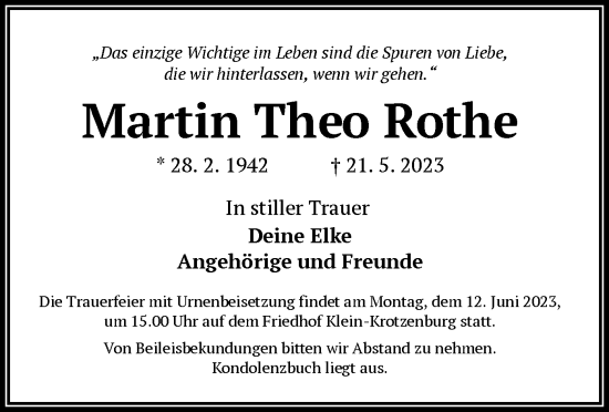 Traueranzeige von Martin Theo Rothe von OF