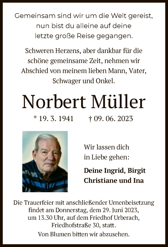 Traueranzeige von Norbert Müller von OF