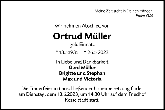 Traueranzeige von Ortrud Müller von OF