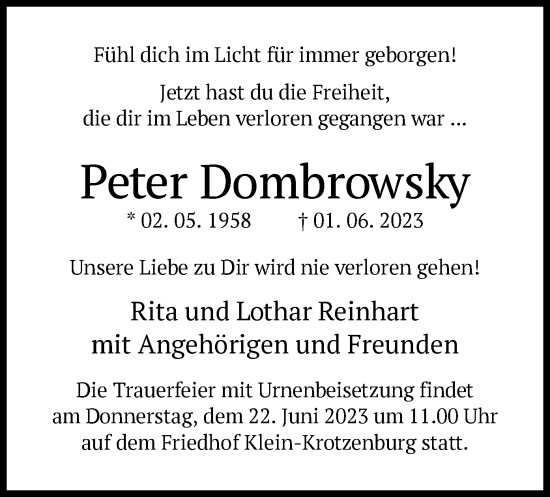 Traueranzeige von Peter Dombrowsky von OF