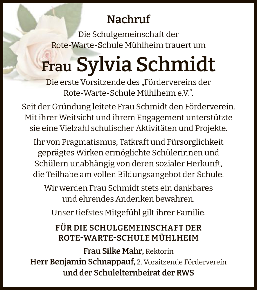  Traueranzeige für Sylvia Schmidt vom 24.06.2023 aus OF