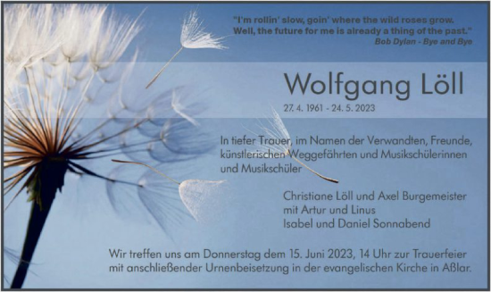 Traueranzeige von Wolfgang Löll von OF