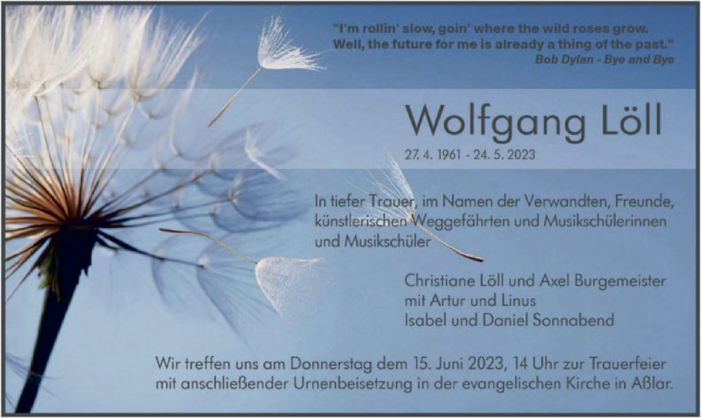 Traueranzeige für Wolfgang Löll vom 03.06.2023 aus OF