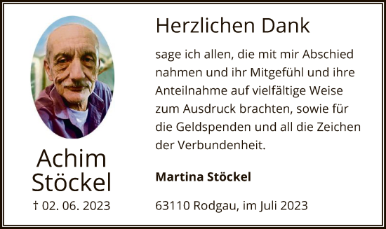 Traueranzeige von Achim Stöckel von OF