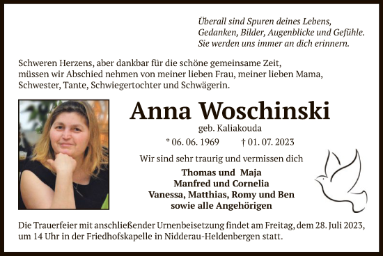 Traueranzeige von Anna Woschinski von OF