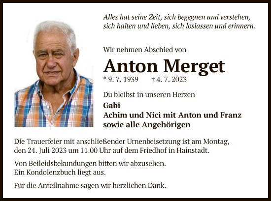 Traueranzeige von Anton Merget von OF