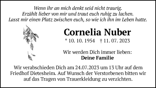 Traueranzeige von Cornelia Nuber von OF