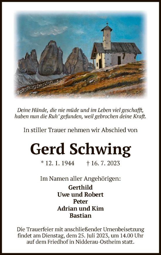 Traueranzeige von Gerd Schwing von OF