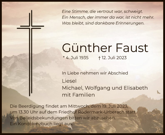 Traueranzeige von Günther Faust von OF