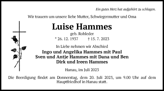 Traueranzeige von Luise Hammes von OF