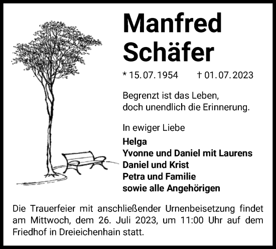 Traueranzeige von Manfred Schäfer von OF