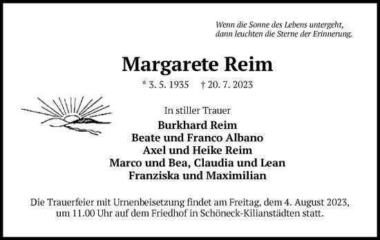 Traueranzeige von Margarete Reim von OF