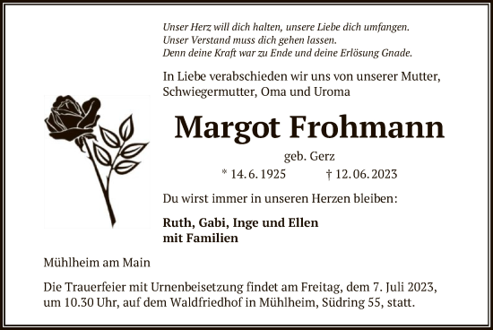 Traueranzeige von Margot Frohmann von OF