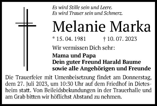 Traueranzeige von Melanie Marka von OF