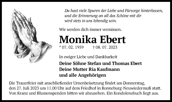 Traueranzeige von Monika Ebert von OF