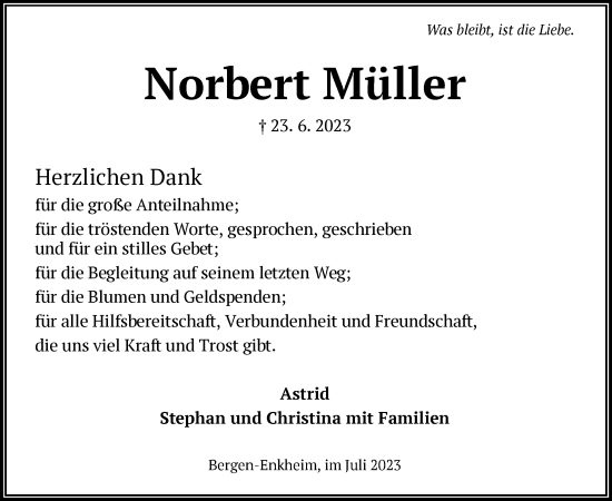 Traueranzeige von Norbert Müller von OF