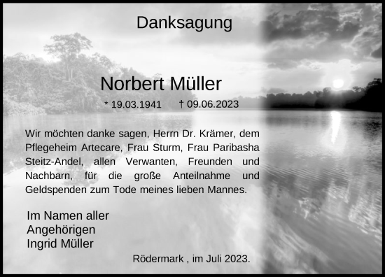 Traueranzeige von Norbert Müller von OF