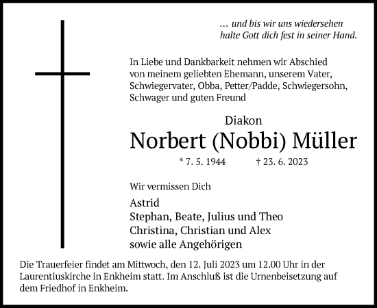 Traueranzeige von Norbert Müller von OF