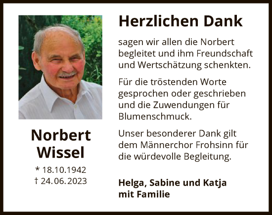 Traueranzeige von Norbert Wissel von OF