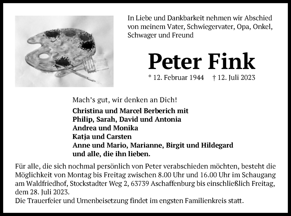  Traueranzeige für Peter Fink vom 18.07.2023 aus OF