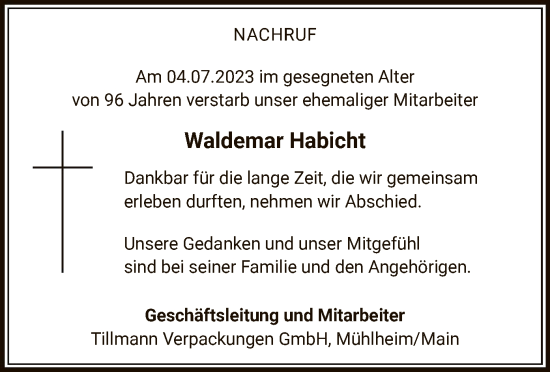 Traueranzeige von Waldemar Habicht von OF