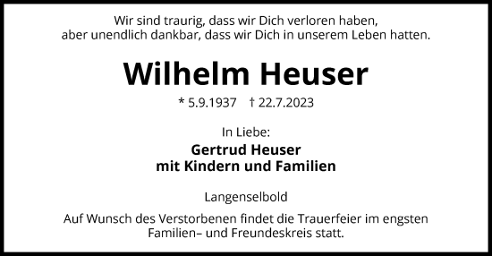 Traueranzeige von Wilhelm Heuser von OF