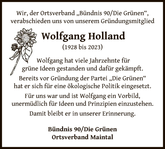 Traueranzeige von Wolfgang Holland von OF