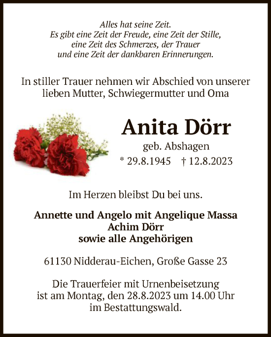 Traueranzeige von Anita Dörr von OF