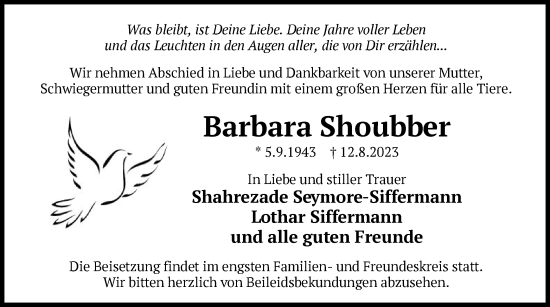 Traueranzeige von Barbara Shoubber von OF