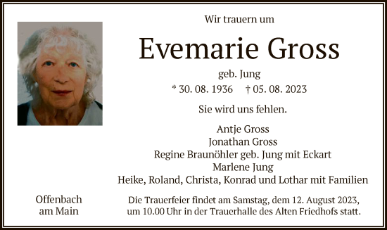 Traueranzeige von Evemarie Gross von OF