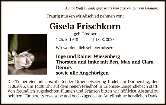 Traueranzeige von Gisela Frischkorn von OF