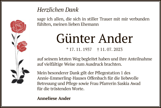 Traueranzeige von Günter Ander von OF