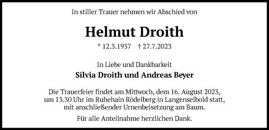 Traueranzeige von Helmut Droith von OF