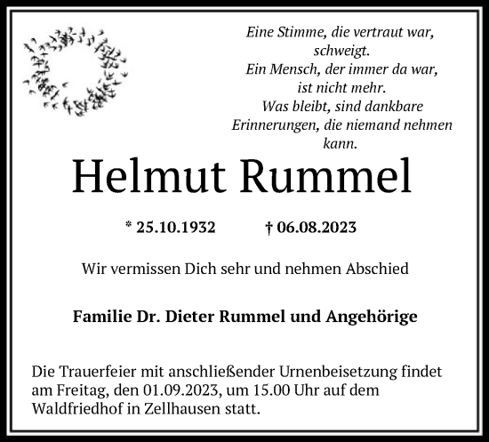 Traueranzeige von Helmut Rummel von OF