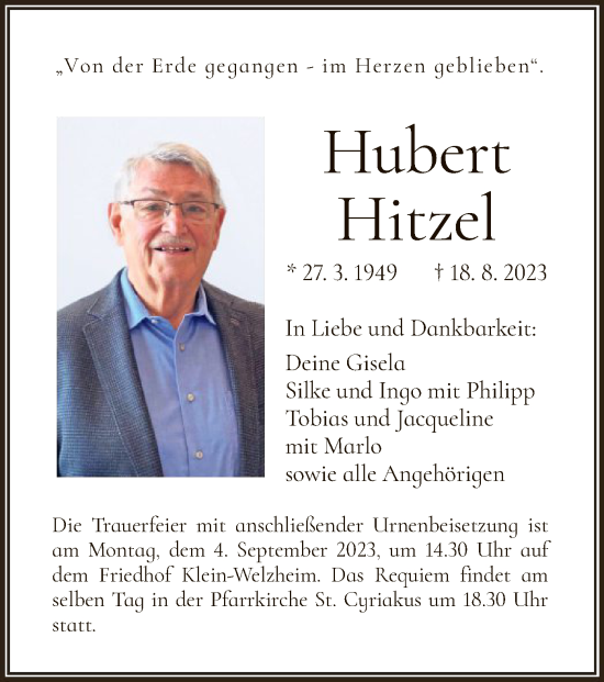 Traueranzeige von Hubert Hitzel von OF