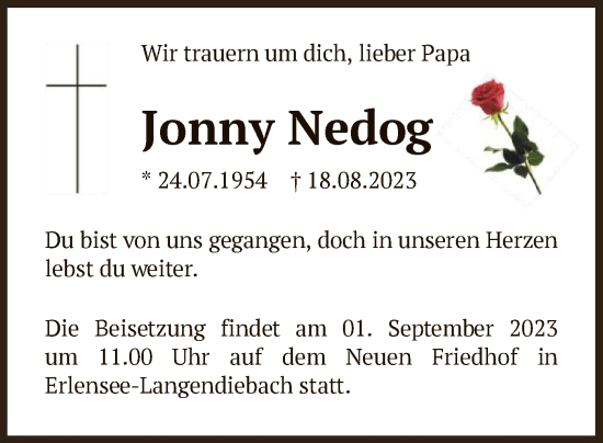 Traueranzeige von Jonny Nedog von OF