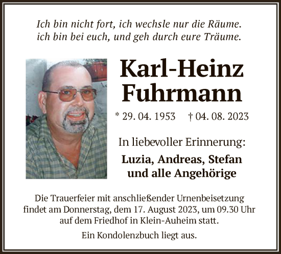 Traueranzeige von Karl-Heinz Fuhrmann von OF