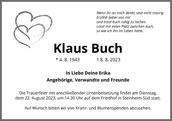 Traueranzeige von Klaus Buch von OF