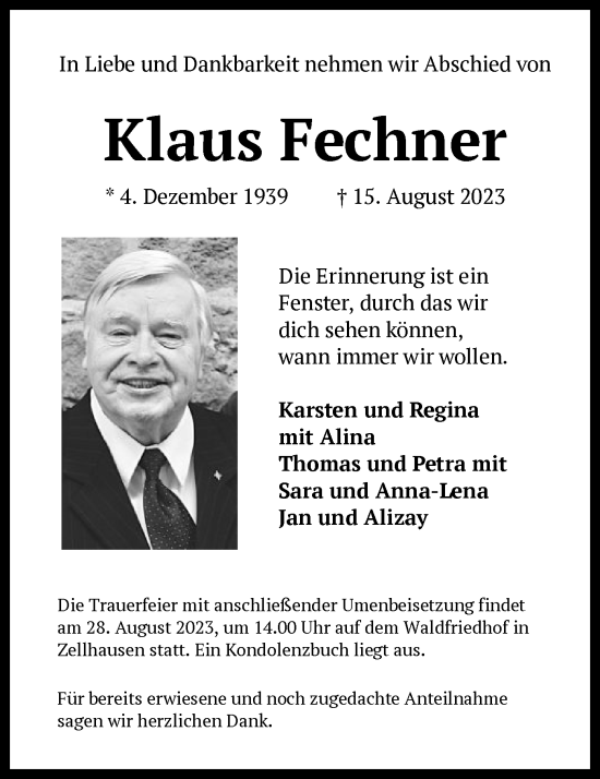 Traueranzeige von Klaus Fechner von OF