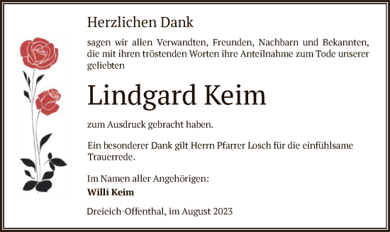 Traueranzeige von Lindgard Keim von OF