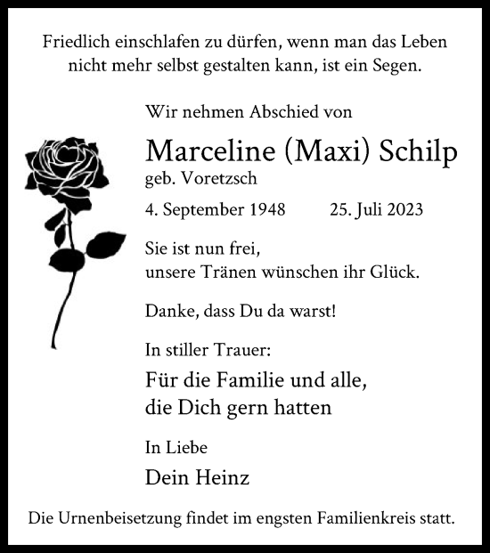 Traueranzeige von Marceline Schilp von OF