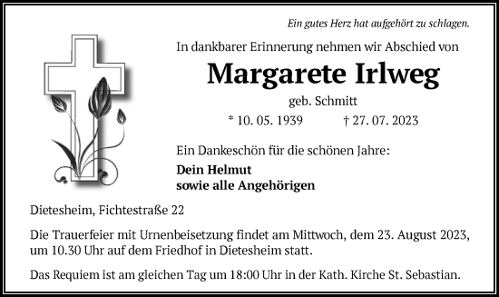 Traueranzeige von Margarete Irlweg von OF