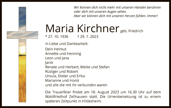 Traueranzeige von Maria Kirchner von OF